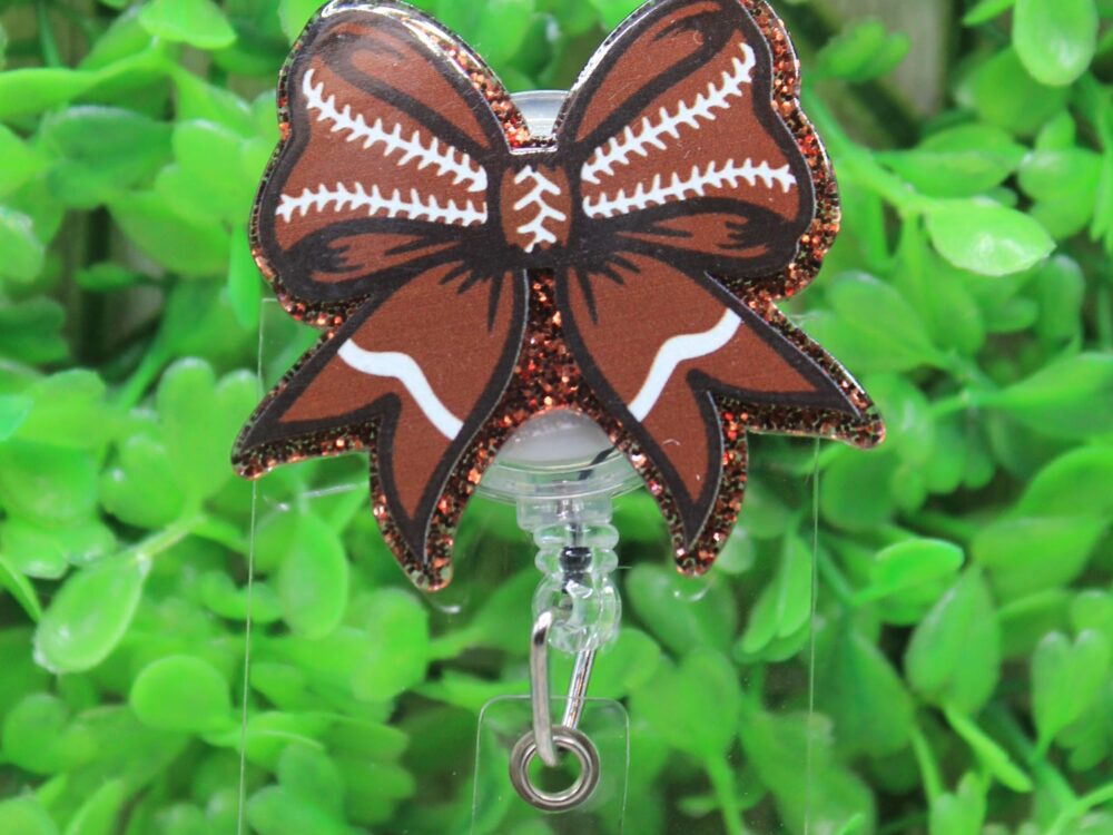 Dark Brown Football Bow Badge/ID Holder Reel