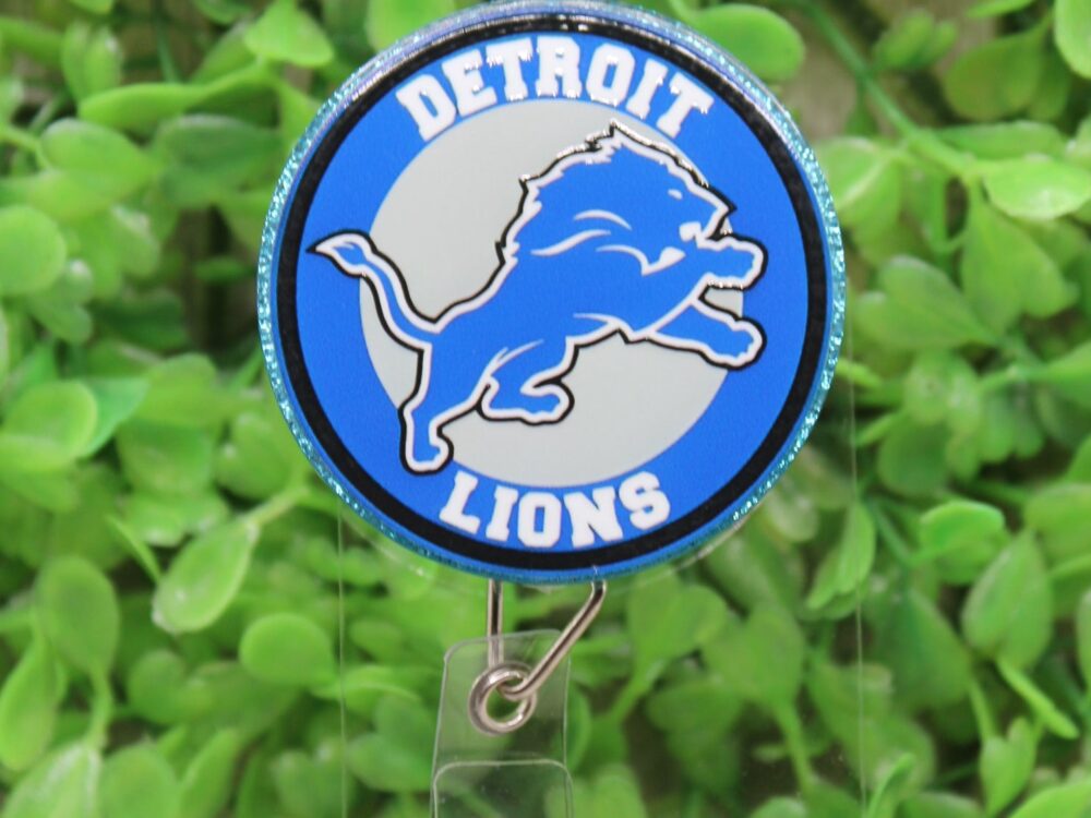Lions Football Circle Blue Glitter Badge/ID Holder Reel