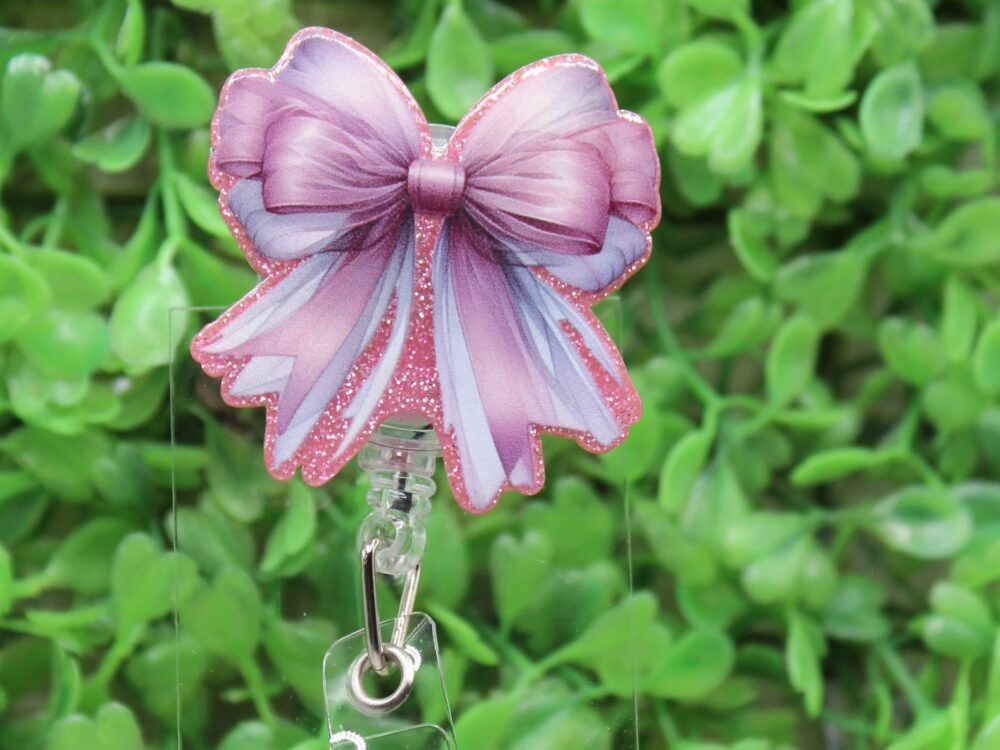 Pink & White Double Bow Badge/ID Holder Reel
