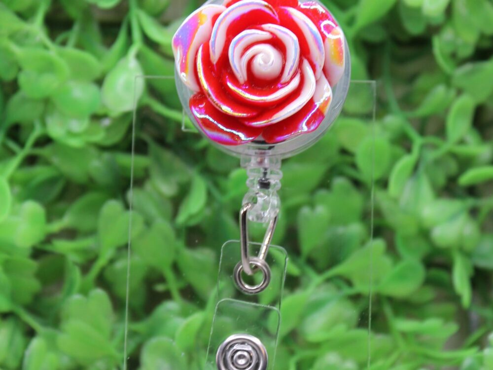White & Red Rose Badge/ID Holder Reel