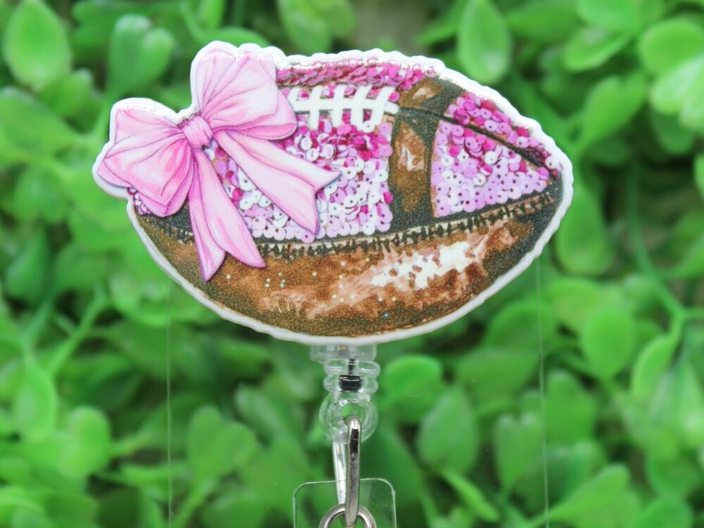 Football with Pink Bow Badge/ID Holder Reel
