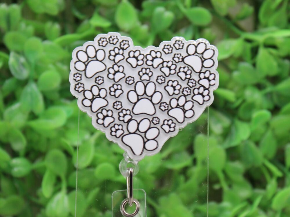 Paw Print Heart Badge/ID Holder Reel