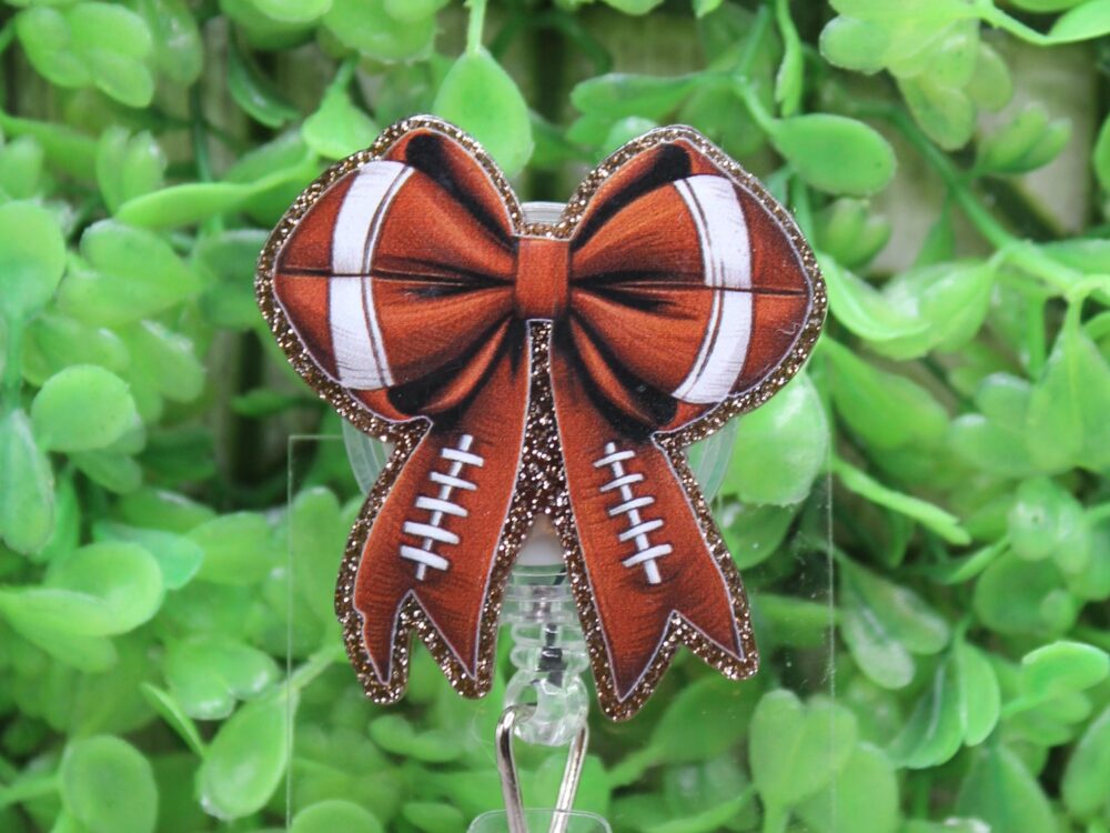 Fancy Football Bow Badge/ID Holder Reel