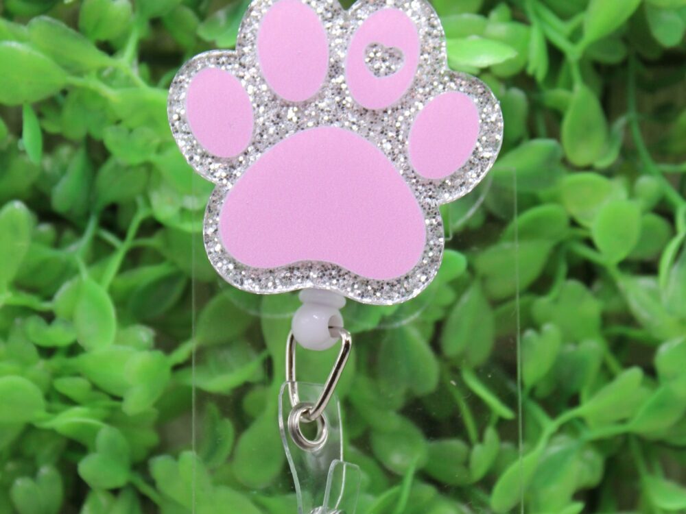 Pink Paw Print with Heart Badge/ID Holder Reel
