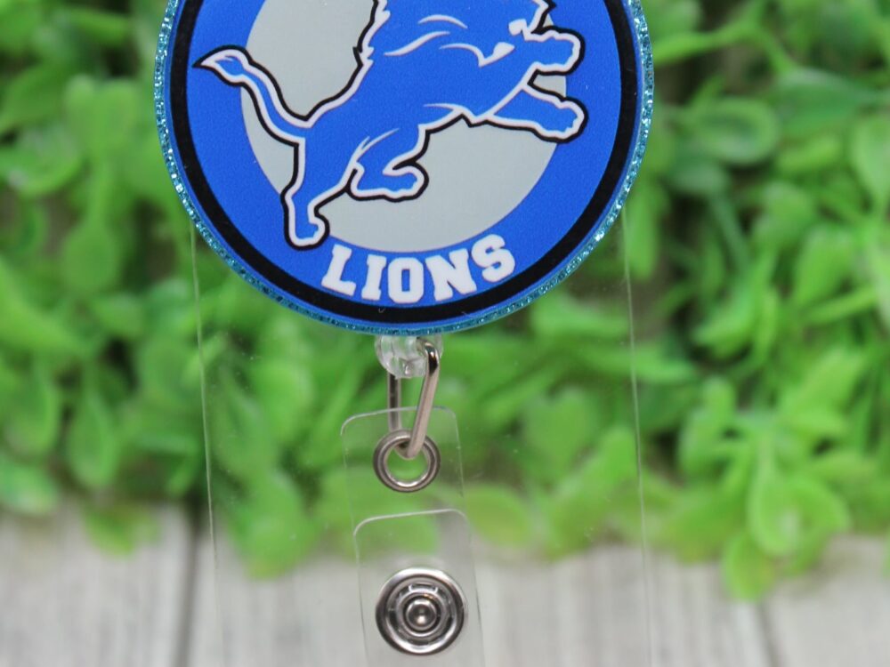 Detroit Lions Blue Glitter Circle Badge/ID Holder Reel