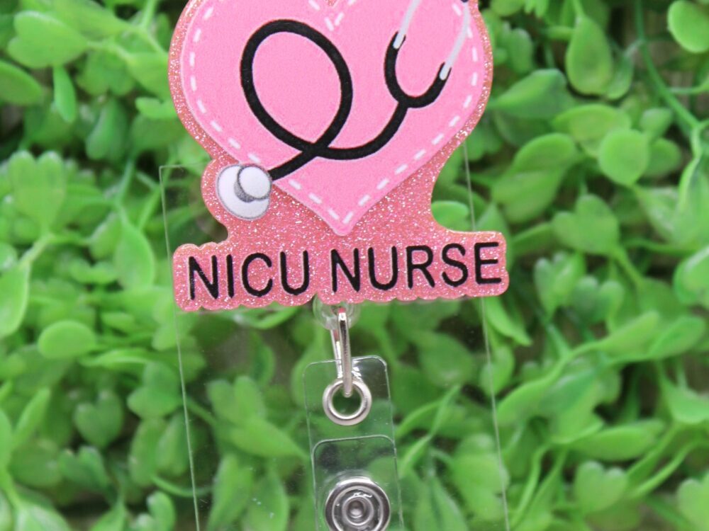 NICU NURSE Pink Heart Badge/ID Holder Reel