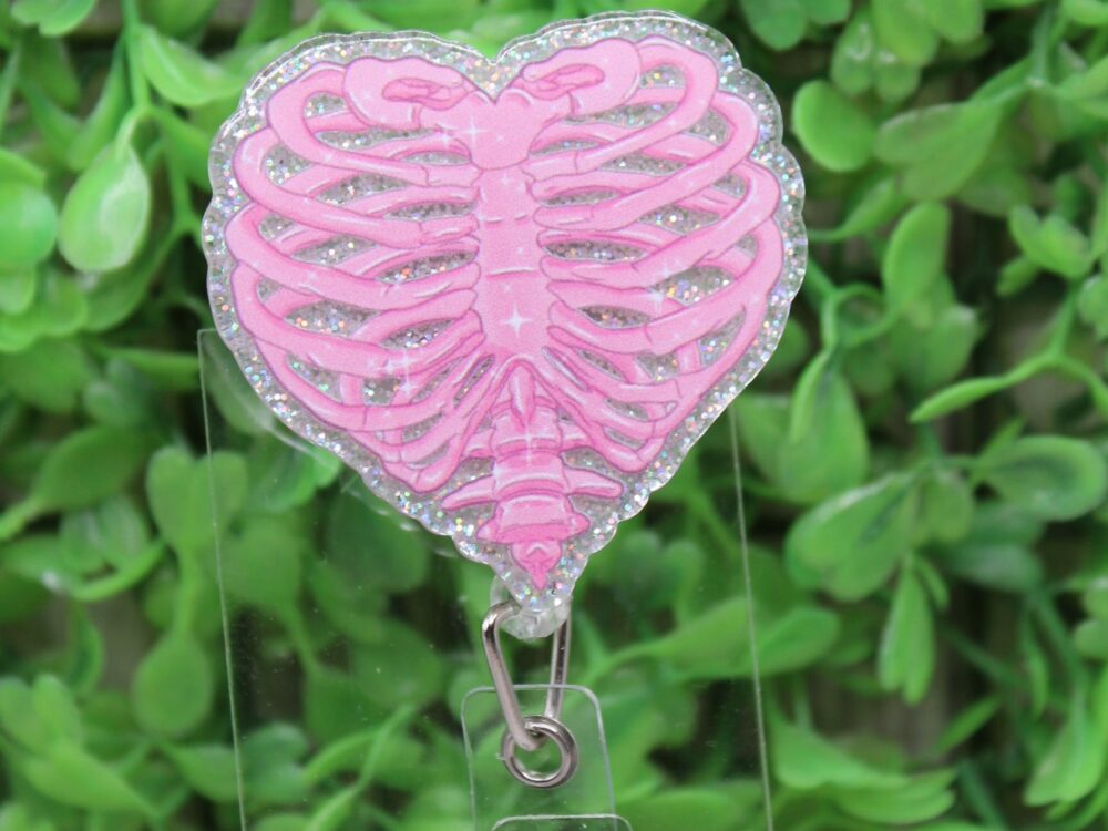 Pink Ribcage Heart Badge/ID Holder Reel