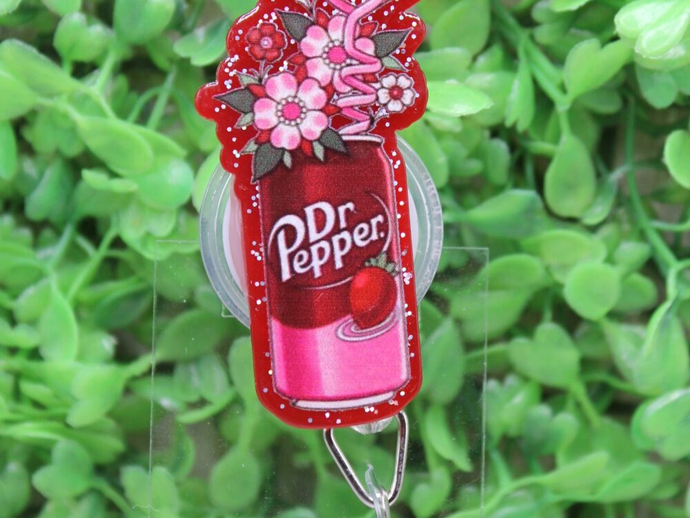 Floral Dr Pepper Strawberry Badge/ID Holder Reel