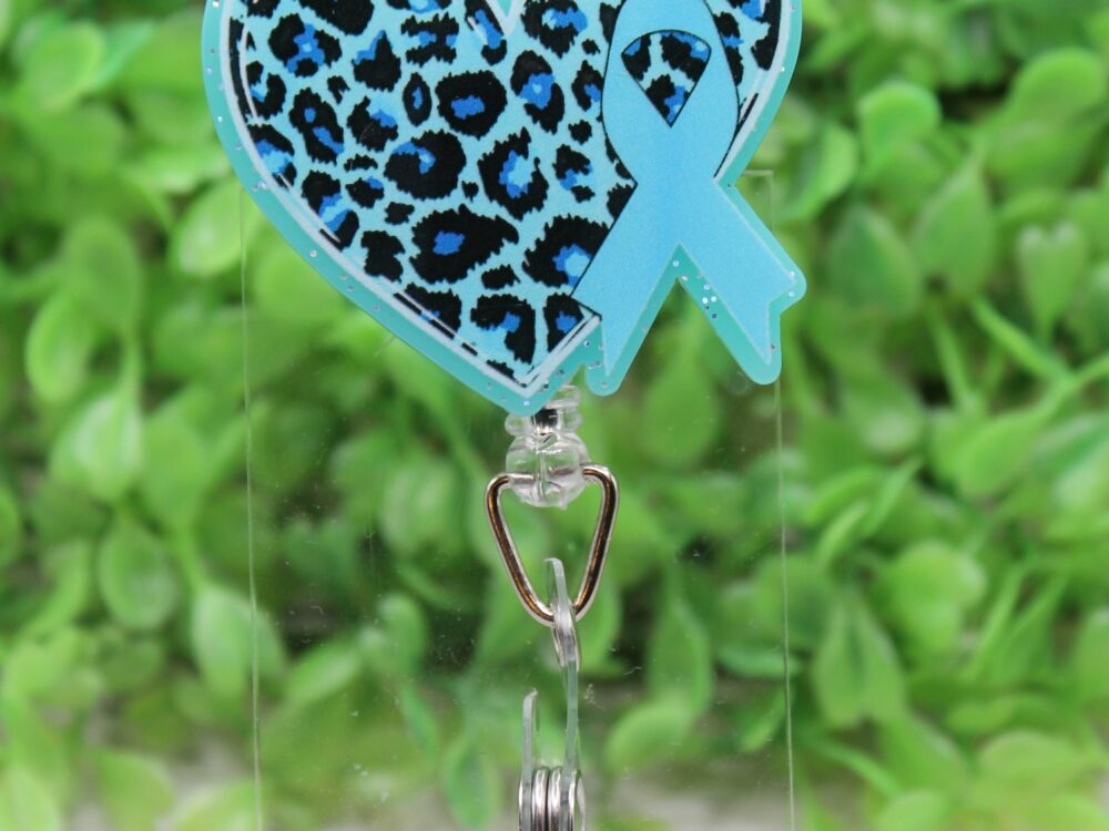 Lt Blue Leopard Heart & Awareness Ribbon Badge Reel