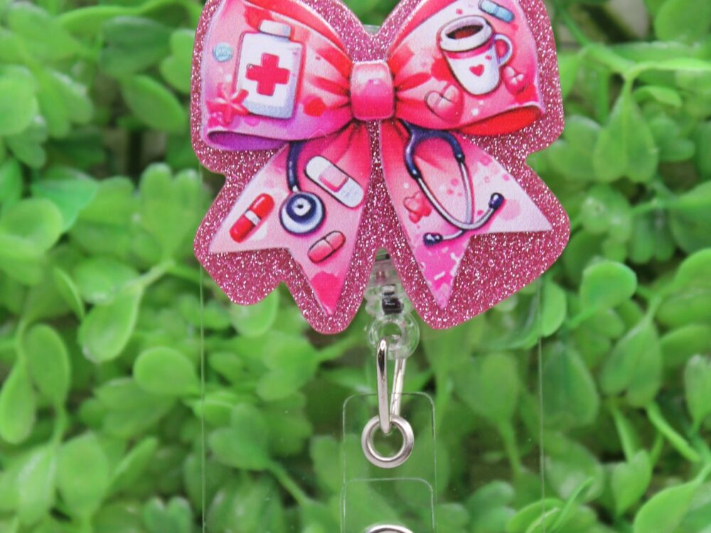 Nurse CNA Doctor Pink Bow Badge Reel
