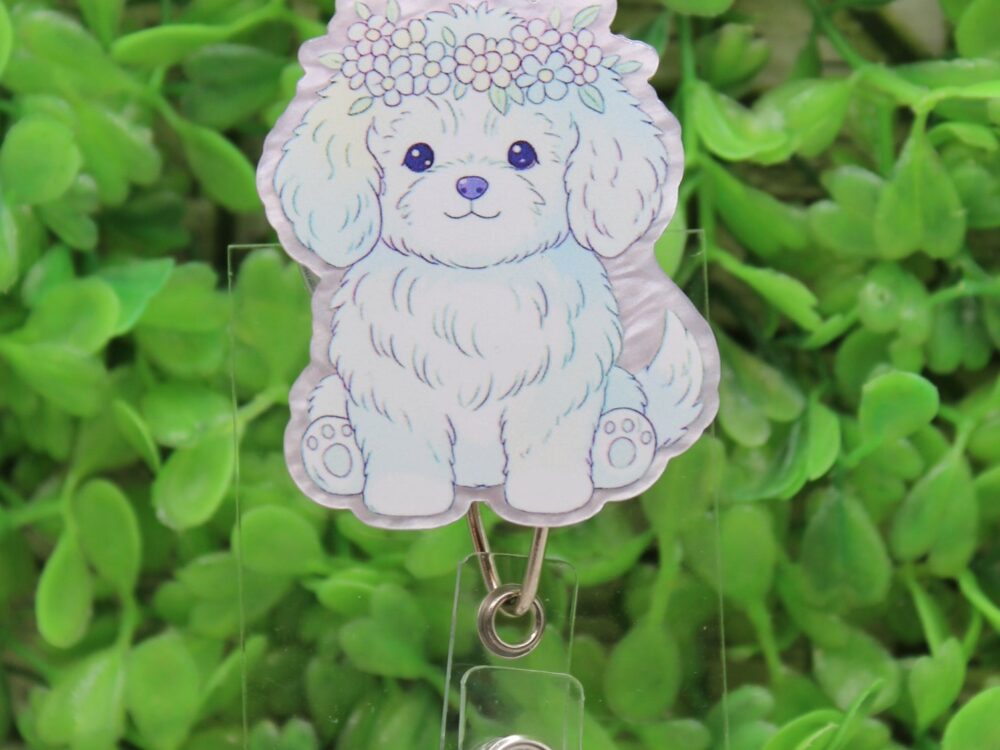 Floral Crown Dog Badge Reel