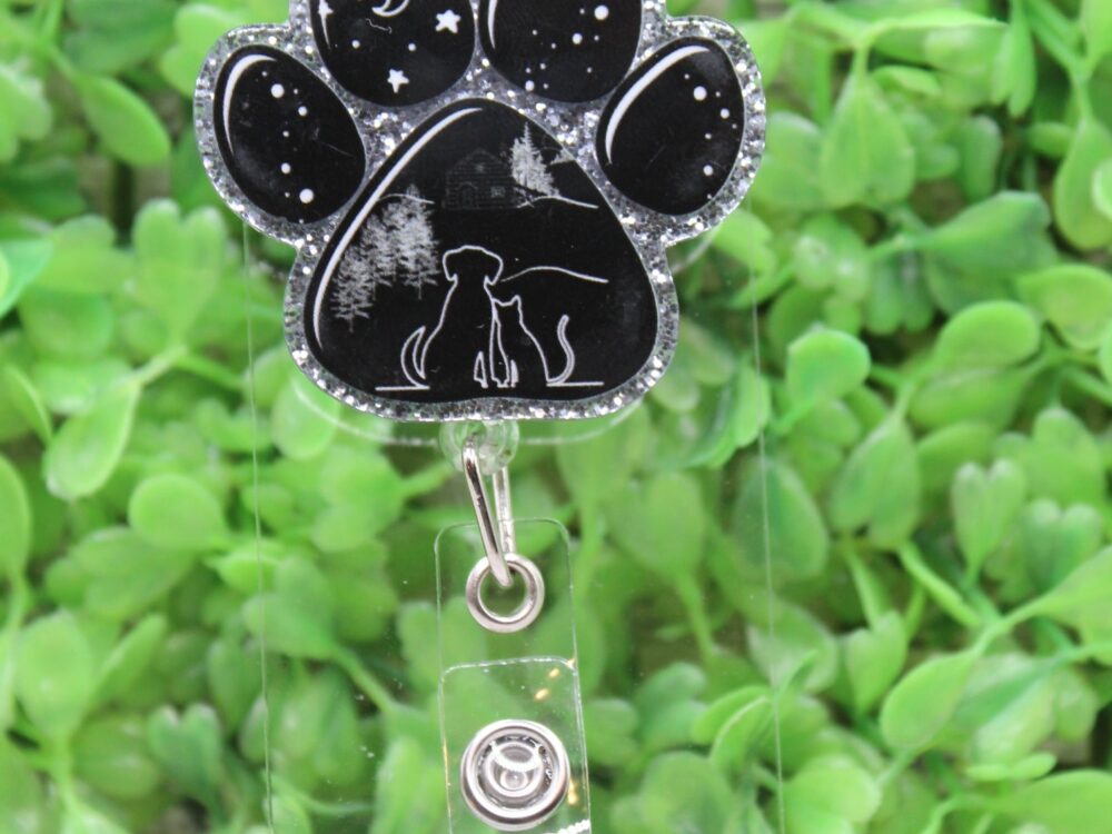 Best Friends Dog Cat Paw Print Badge Reel