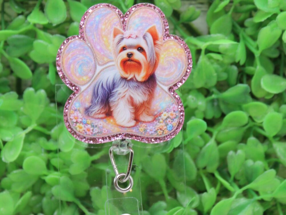 Yorkie Dog Paw Print Badge Reel