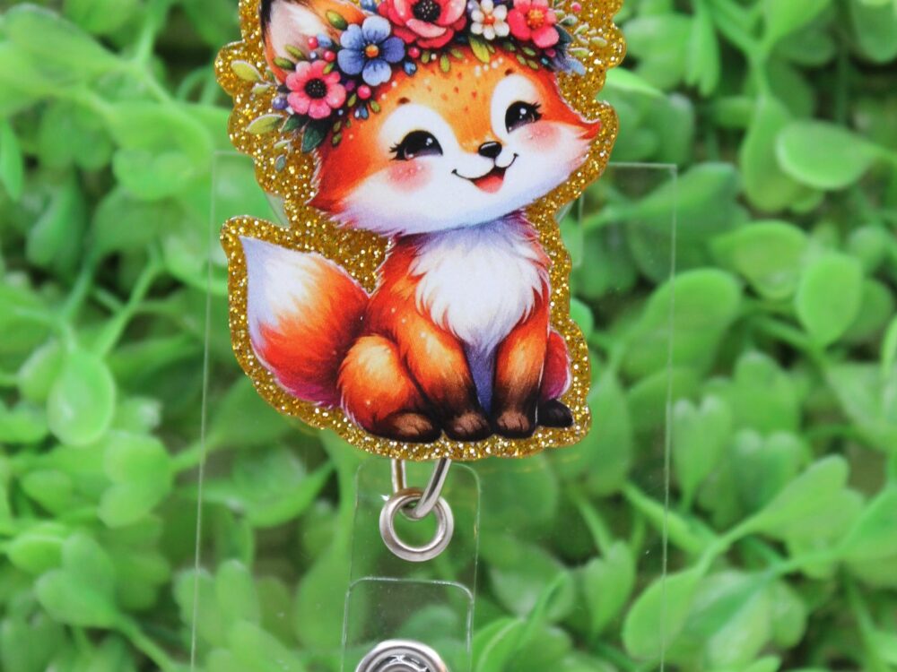 Floral Crown Fox Badge Reel