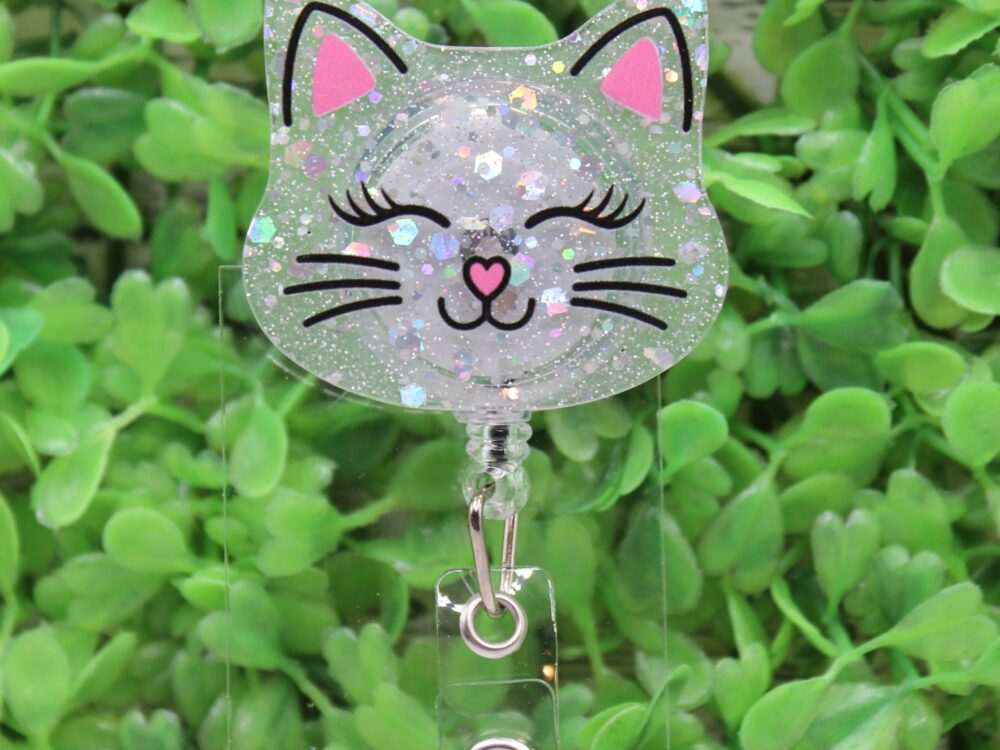 Smiling Cat Face Badge Reel