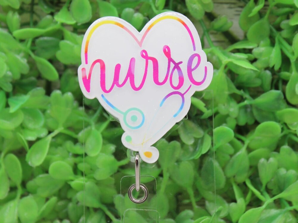 NURSE Watercolor Heart Stethoscope Badge Reel