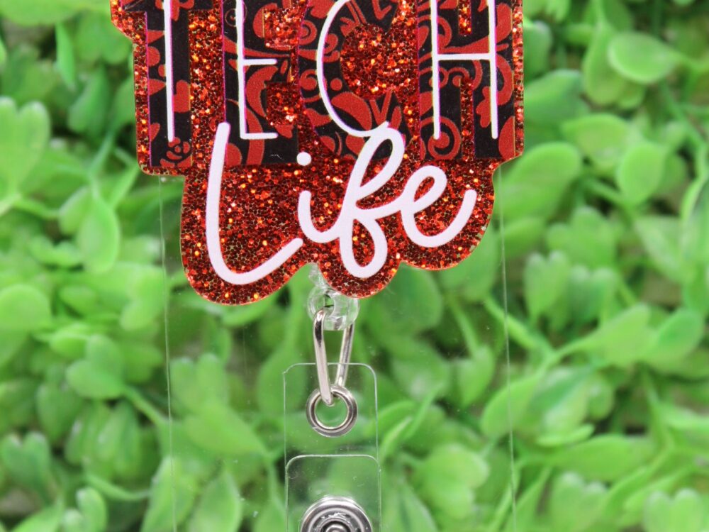 TECH Life Red Glitter Badge Reel