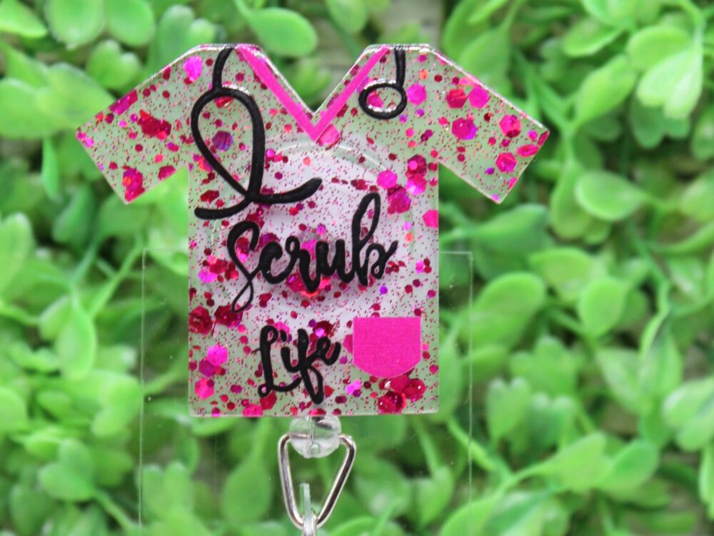 Scrub Life Dark Pink Confetti Badge Reel