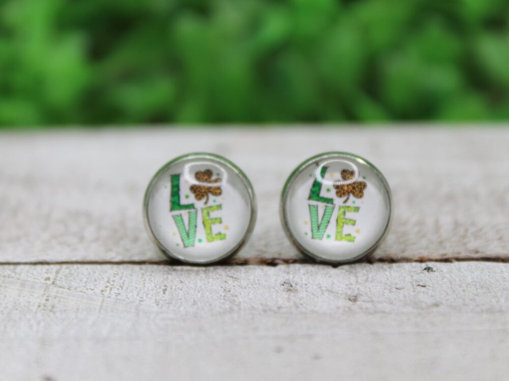 LOVE Leo Shamrock St. Patrick's Day Stud Earrings