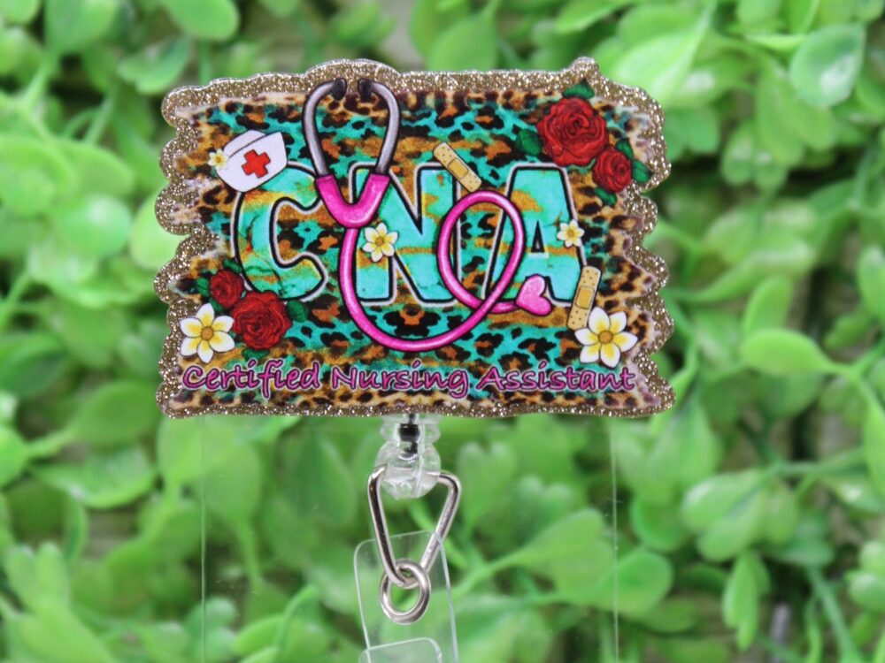 CNA Floral on Teal Leopard Badge Reel