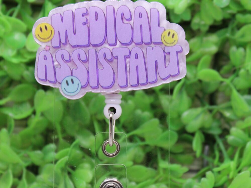 Medical Assistant Purple Smileys Badge Reel