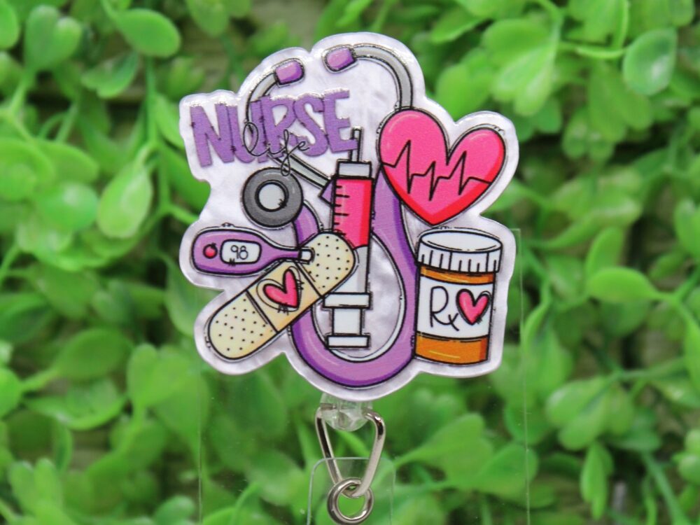 NURSE Purple Stethoscope Badge Reel
