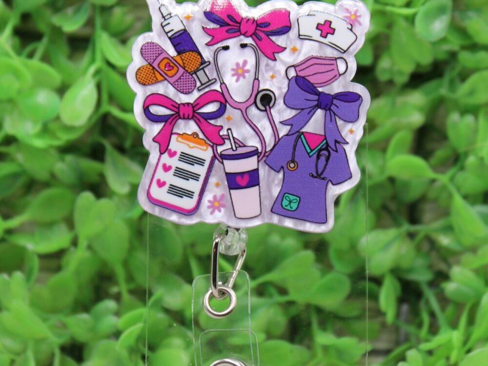 Nurse Collage on Purple Badge Reel