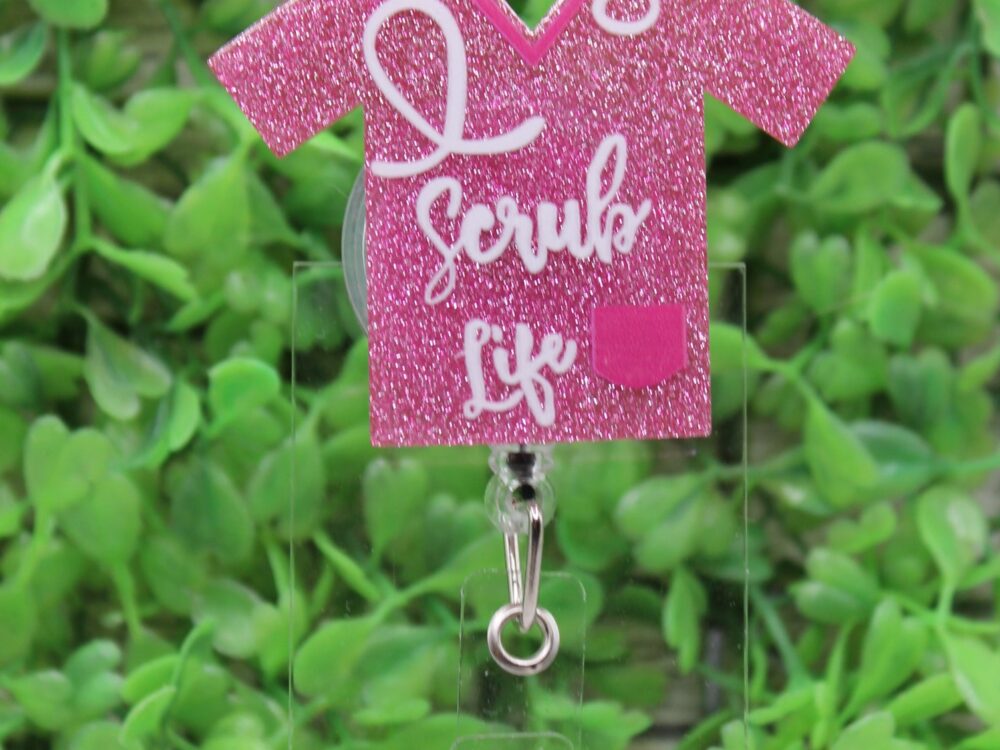 Scrub Life Pink Glitter Badge Reel