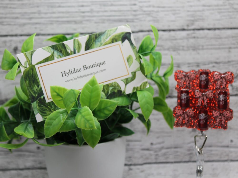 Dr Pepper & Bows on Red Glitter Badge Reel