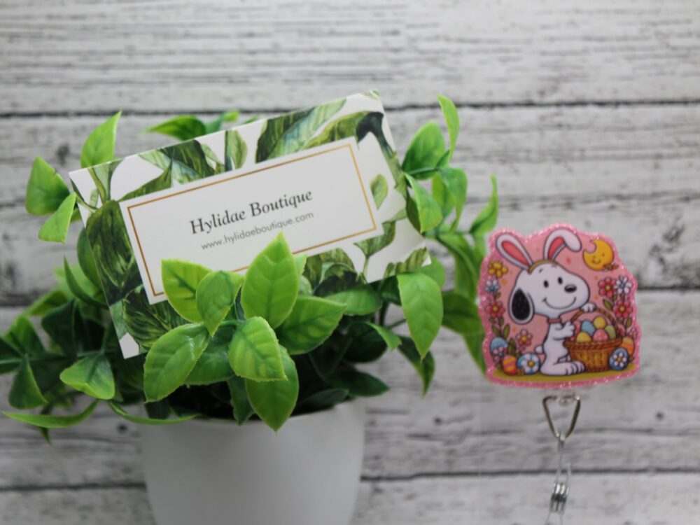 Easter Bunny White Dog Badge Reel