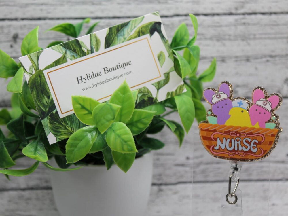 Nurse Easter Peeps Basket Badge Reel