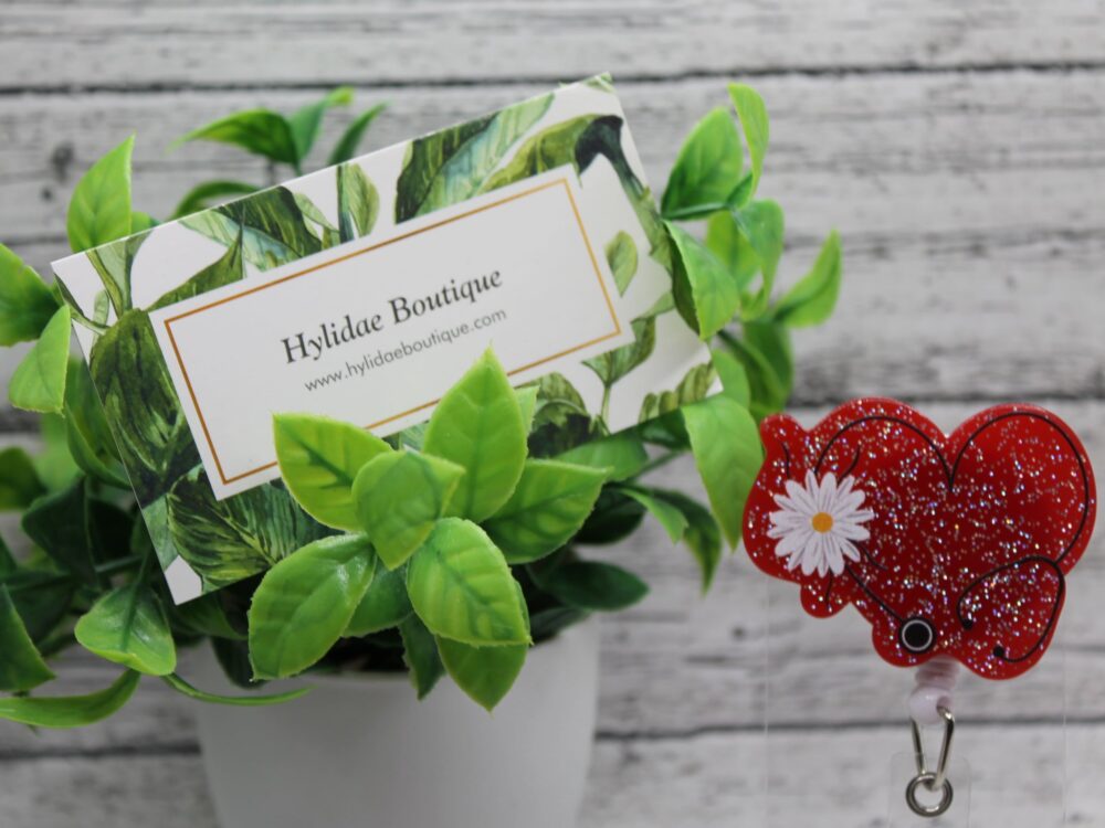 Red Sparkle Heart Stethoscope and Daisy Badge Reel