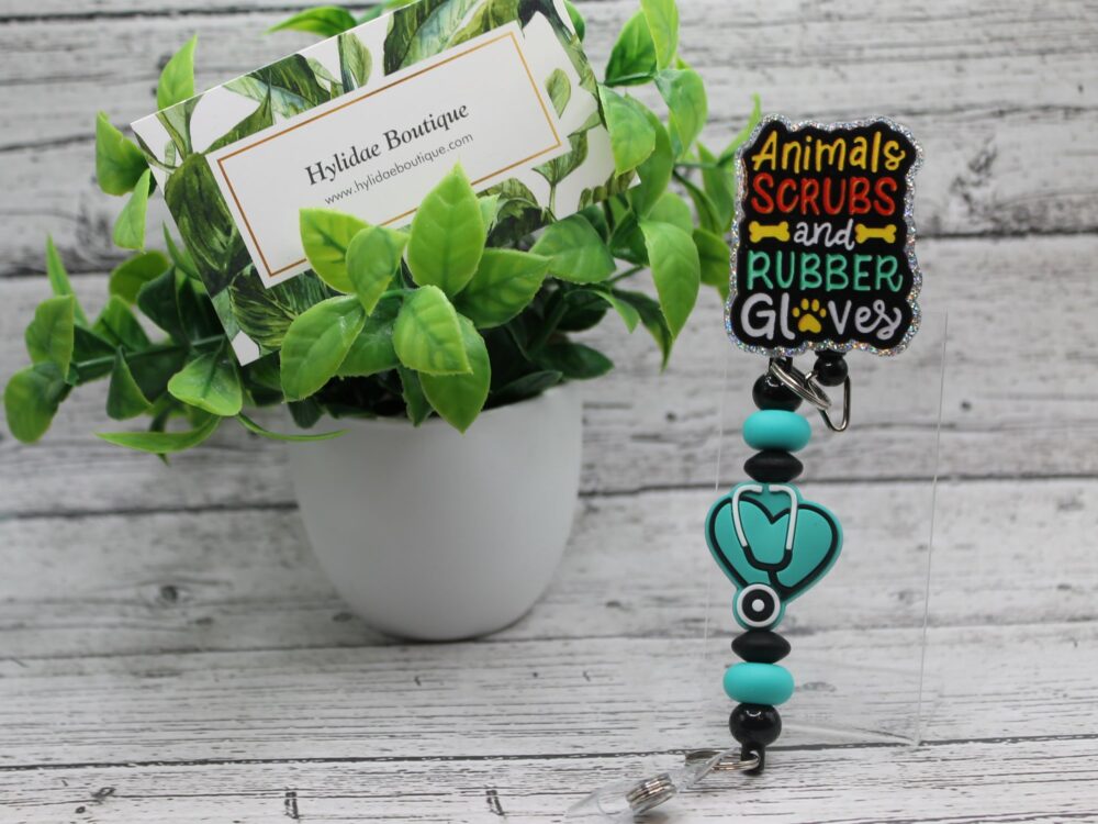 Animal Scrubs and Rubber Gloves Badge Reel with Accessories