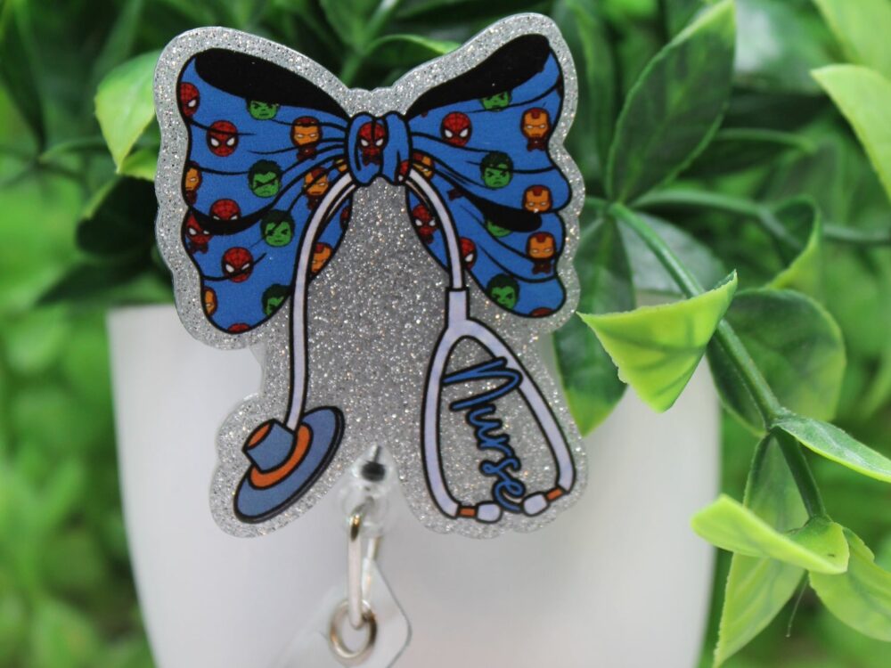 Super Hero Nurse Bow Stethoscope Badge Reel