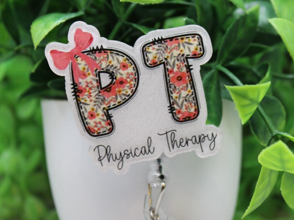 Physical Therapy Floral with Bow Badge Reel