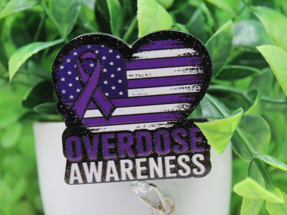 Overdose Awareness Flag Heart Badge Reel