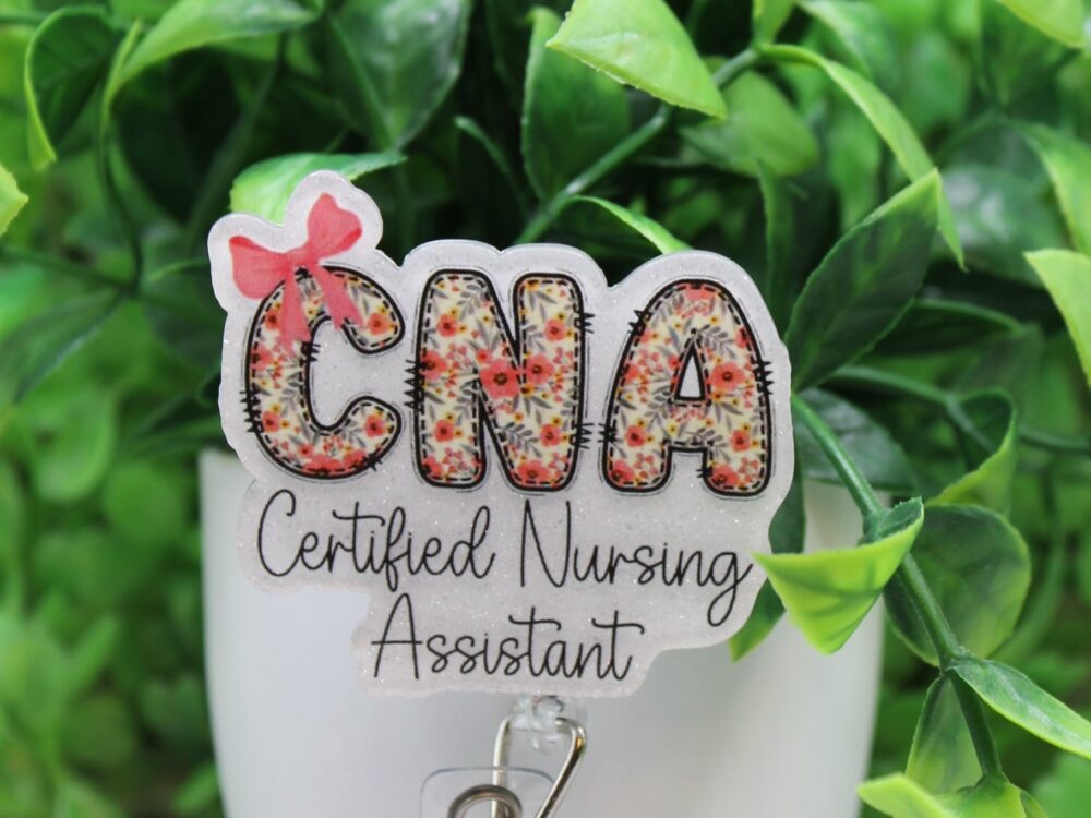 CNA Pink Floral Bow Badge Reel