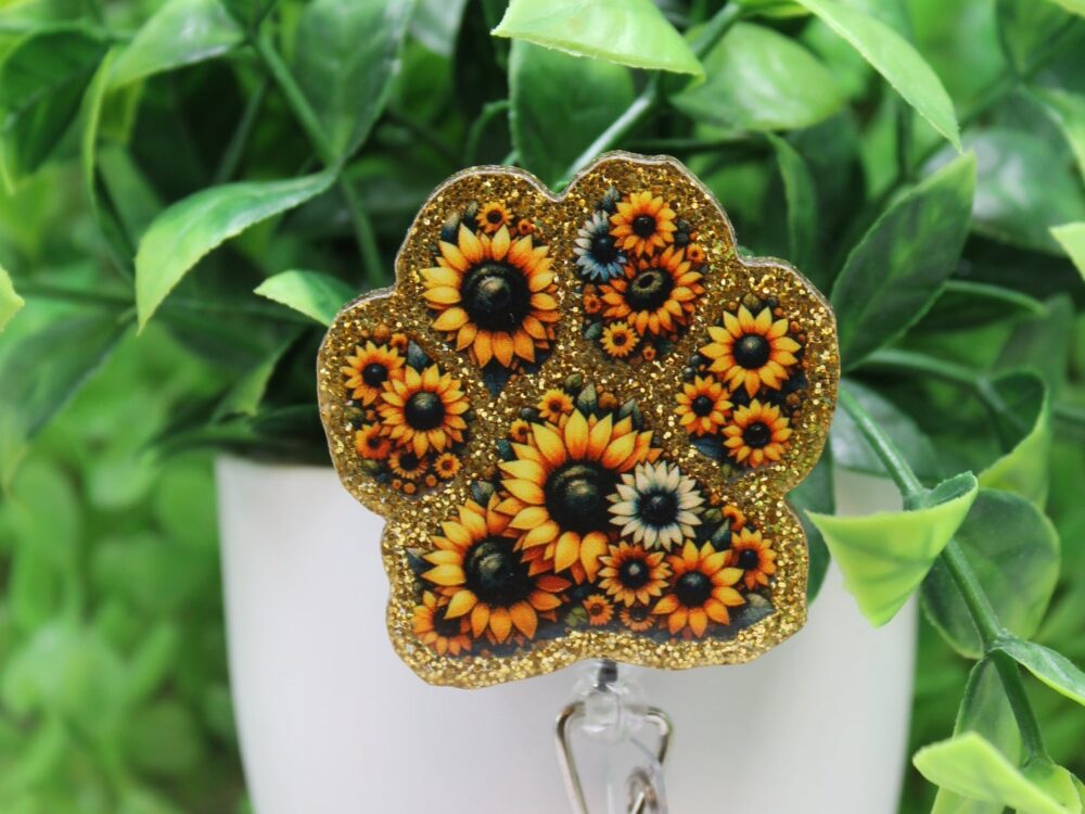 Sunflower Paw Print Badge Reel