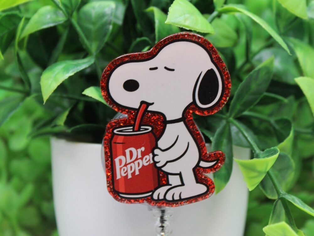Dr Pepper and White Dog Badge Reel
