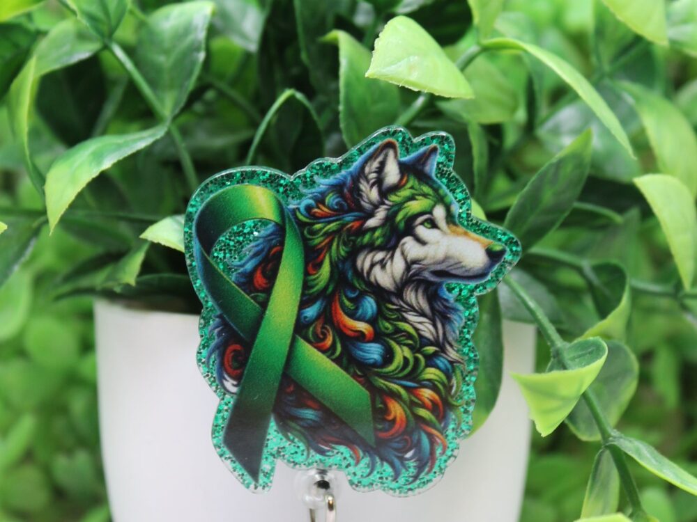 Kidney Cancer Awareness Ribbon and Wolf Badge Reel