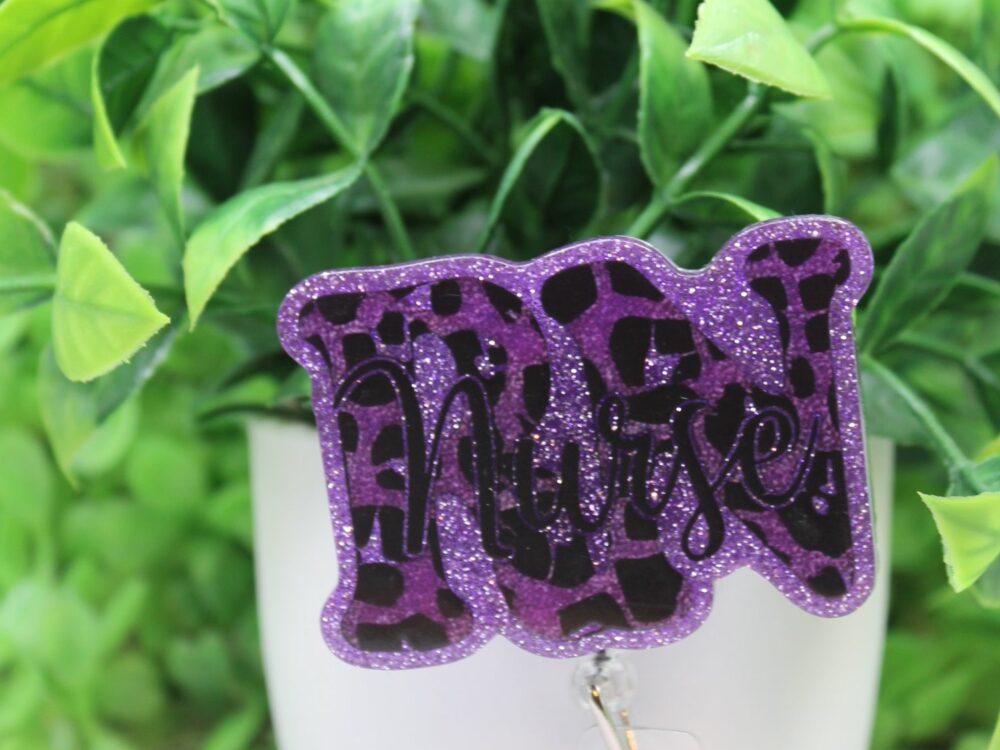 RN Purple Leopard Glitter Badge Reel