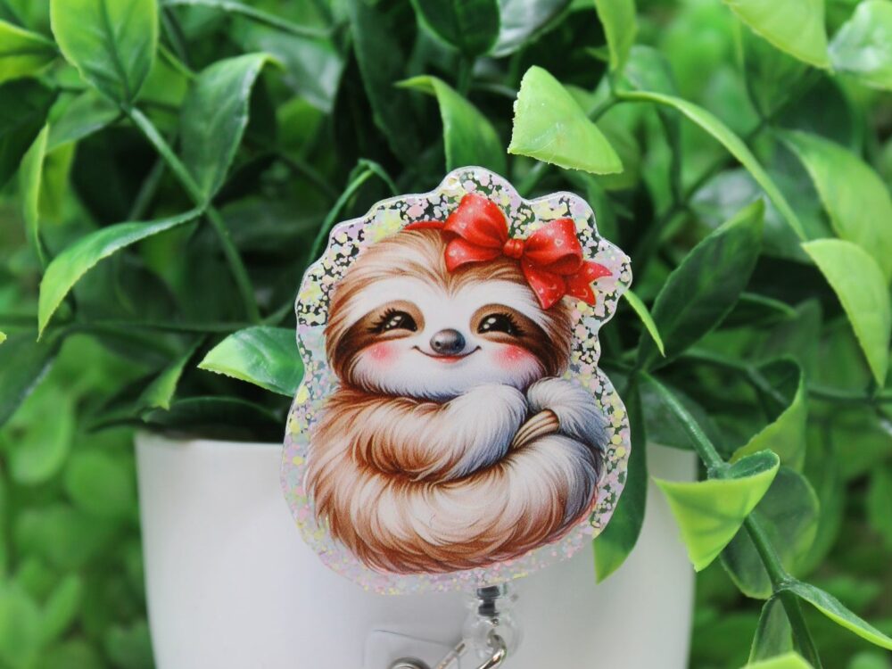 Cute Sloth with Bow Badge Reel