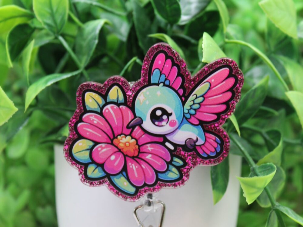 Hummingbird and Flower Badge Reel