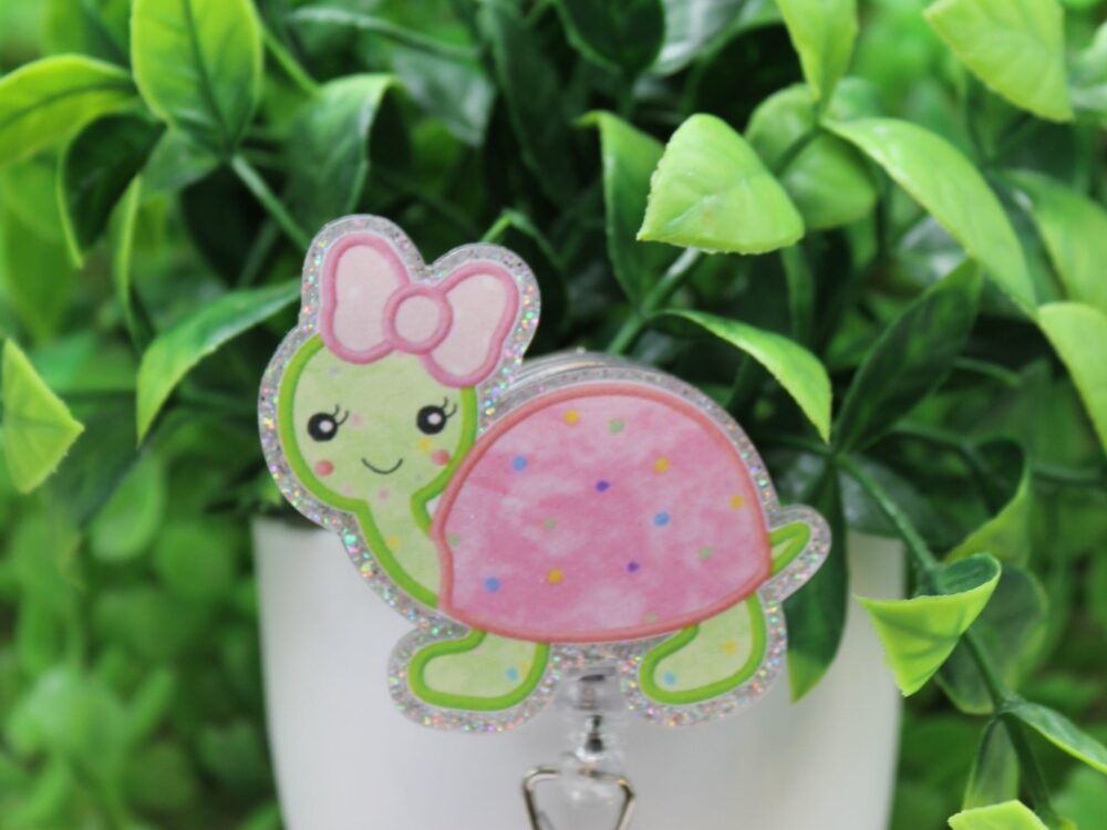 Cute Turtle with Bow Badge Reel