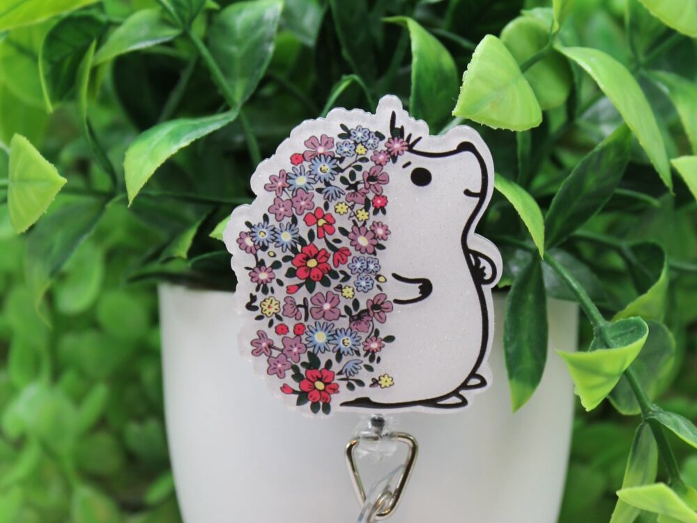 Floral Hedgehog Badge Reel