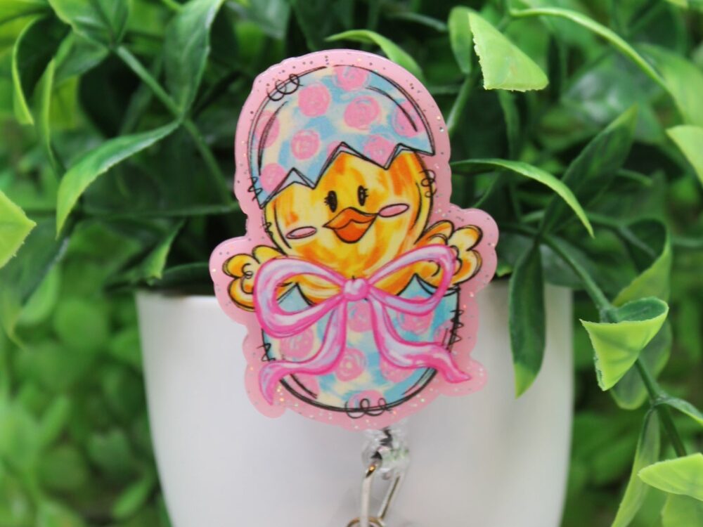 Watercolor Hatching Easter Chick Badge Reel