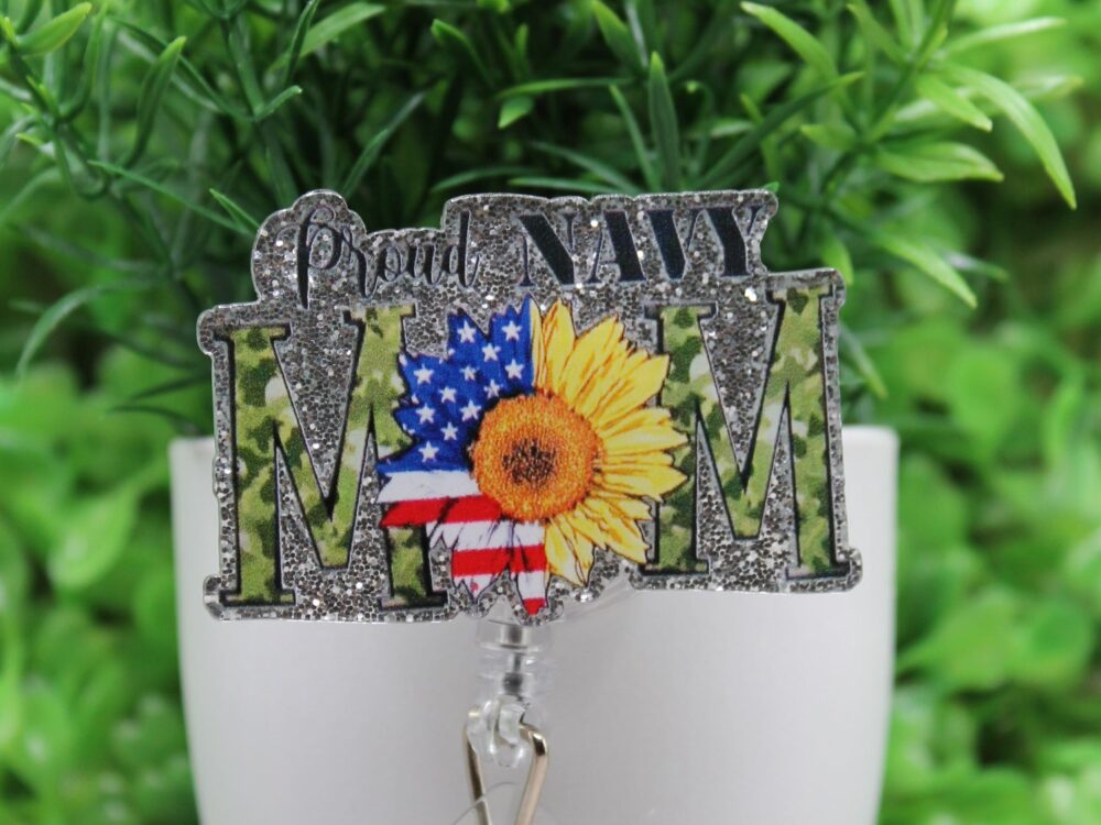 Proud Navy MOM â€¢ Badge/ID Holder with Alligator Clip