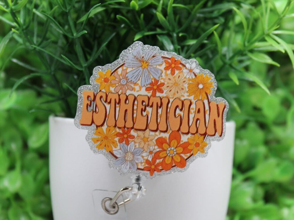 Esthetician Floral â€¢ Badge/ID Holder with Alligator Clip
