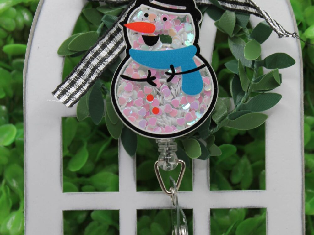 Smiling Snowman Shaker Badge/ID Holder Reel