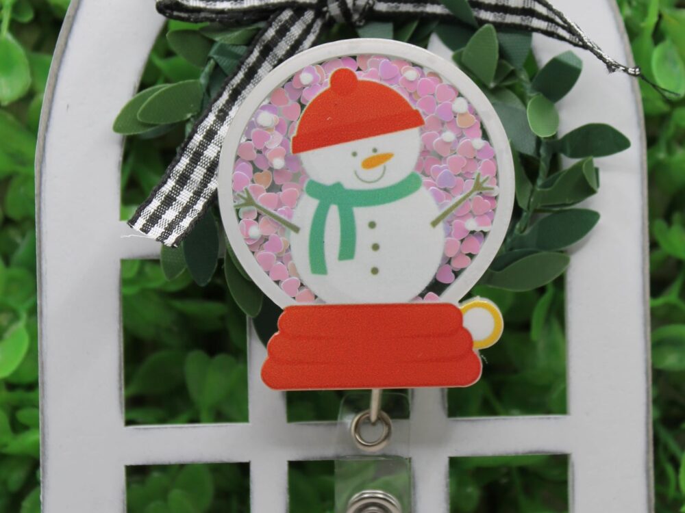Snowman Snow Globe Shaker Badge/ID Holder Reel